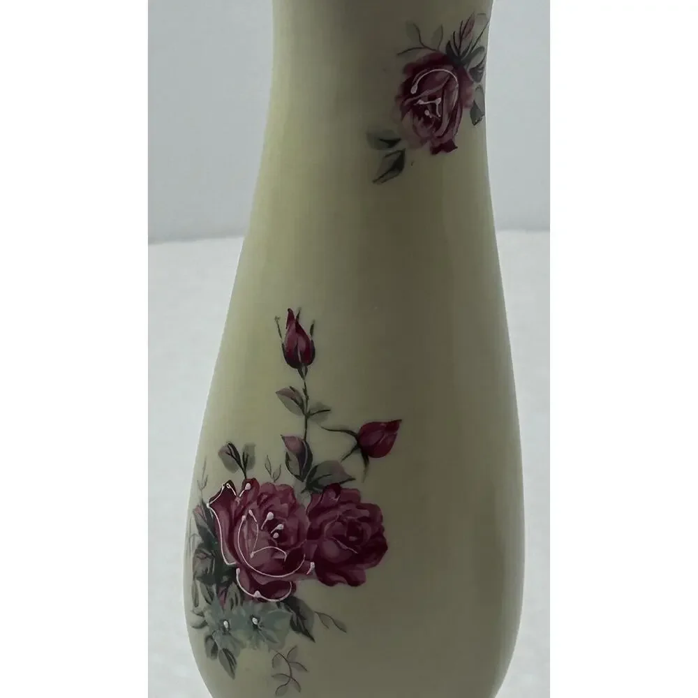 Vtg Norleans Floral Vase w Some Moriage Japan ~ Roses‎ Buds Gold Accents 8”